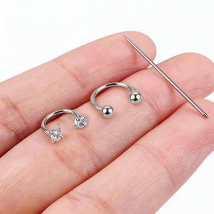 Titanium Horseshoe Nose Ring 20g, Gold Silver Nose Rings Hoops with Double CZ Gems Hypoallergenic Septum Ring for Women Men, Small Cartilage Helix Tragus Daith Labret Piercing Jewelry 7mm 8mm 9mm - color: Silver-Ball+CZ