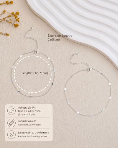 Gold Silver Ankle Bracelets for Women Waterproof 14K Gold Plated Anklets for Women Non Tarnish Dainty Layered Beaded Heart Anklet Set Summer Beach Foot Chain Jewelry Gifts Trendy Stuff - color: H- Non Tarnish Anklets-Silver