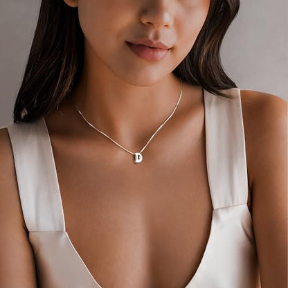 Bubble Gold Initial Necklaces for Women,14K Gold Plated A-Z Initial Necklaces for Women, Chunky balloon letter name Pendant Necklace Fashion Jewelry Gifts - color: D, style: Silver