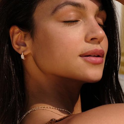 Cubic Zirconia Huggie Earrings 14k Gold Plated Tiny Earrings Small Huggie Hoop Earrings Simple Lightweight Hoops Gift for Women - color: 3Stone