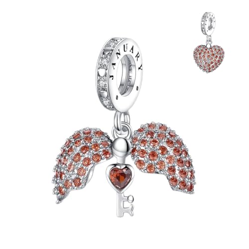 Annmors Birthstone Charms for Bracelet 925 Sterling Silver Charms fit Bracelet Necklace Dangle with 5A Cubic Zirconia Christmas Valentine Mother's Day Gift for Women - color: 01-January-Garnet