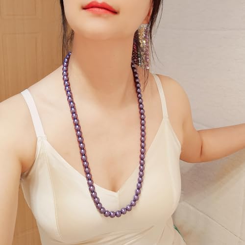 Long Simulated 10mm AAA Pearl Strand Necklace for Women Multicolor Pearl Choker Necklace 1920s Pearl Statement Necklace Costume Jewelry - color: 10mm Purple 24 Inches