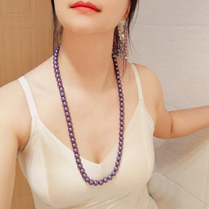 Long Simulated 10mm AAA Pearl Strand Necklace for Women Multicolor Pearl Choker Necklace 1920s Pearl Statement Necklace Costume Jewelry - color: 10mm Purple 24 Inches
