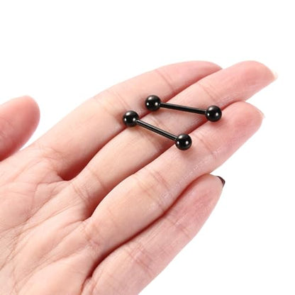 PEAKLINK Internally Threaded Nipple Rings Titanium Nipple Bars Piercing Jewelry 1 Pair Tongue Rings Eyebrow Jewelry Bridge Piercings - color: Black Nipple Straight Barbell