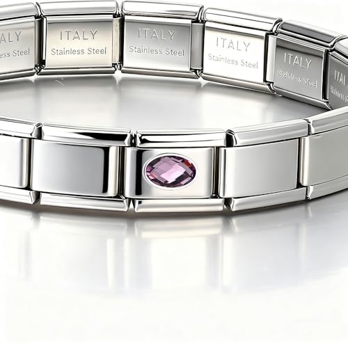 Italian Bracelet Charm,9mm,April,Birthday & Date > Birth Stone - Simple Ellipse - color: February