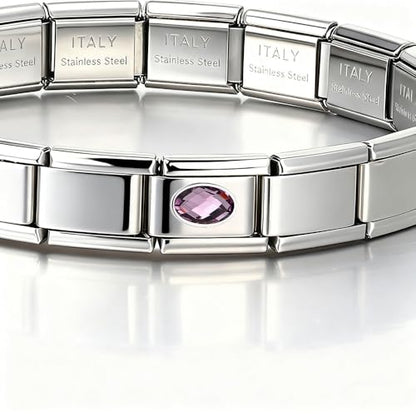 Italian Bracelet Charm,9mm,April,Birthday & Date > Birth Stone - Simple Ellipse - color: February