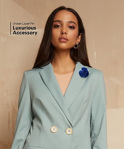 Premium Trio Cluster Flower Lapel Pin - Formal Boutonniere for Men, Flower Brooch Pin - color: Royal