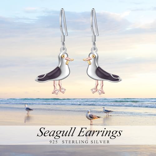 S925 Sterling Silver Cute Bird Earrings for Women Jewelry - color: White-Seagull