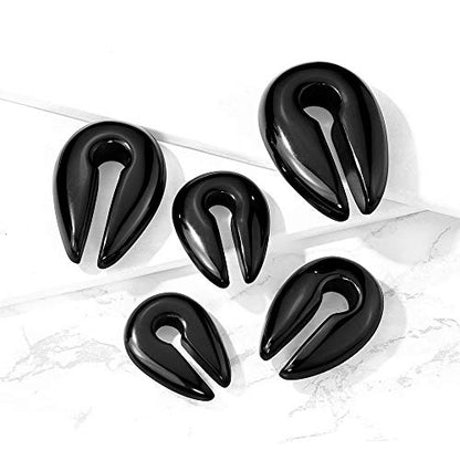 Pierced Owl - Black Agate Semi Precious Stone Keyhole Hanging Plug Earrings, Sold as a Pair - style: 16mm (5/8")