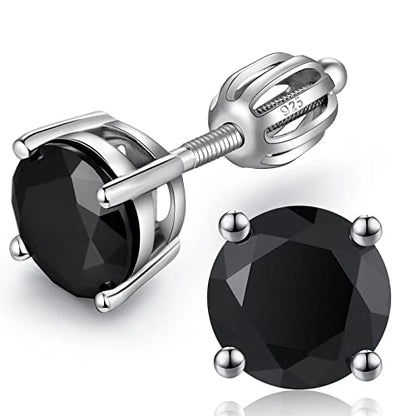 Jiamiaoi Stud Earrings Screw Back Sterling Silver Cubic Zirconia Stud Earrings Set 4 Millimeters-8 Millimeters Nickle Free Hypoallergenic Earring Studs - color: J-Black Zircon, size: 6mm
