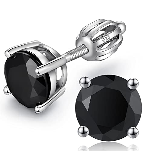 Jiamiaoi Stud Earrings Screw Back Sterling Silver Cubic Zirconia Stud Earrings Set 4 Millimeters-8 Millimeters Nickle Free Hypoallergenic Earring Studs - color: J-Black Zircon, size: 8mm