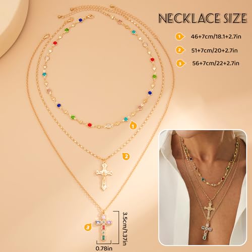 Layered Cross Necklace Set for Women, Layered Choker Necklaces Trendy Jewelry, Colorful Enamel Beaded Y-Shaped Lariat Necklace, Boho Multilayer Cross Necklace for Party and Daily Wear - color: Gold-09