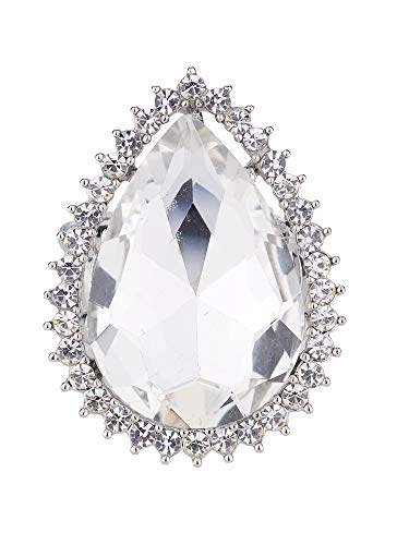 NYFASHION101 Radiant Teardrop Stone Adjustable Cocktail Statement Ring - color: Clear Encircled Teardrop, Silver-Tone