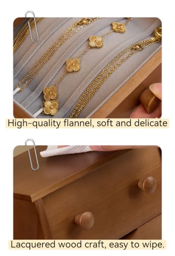 3 Drawer Wooden Jewelry Box, Compact Storage Organizer in Cherry | Solid Wood, 3 Drawers Top Tray,Cherry Tone, Arm Bracelet Hanger, Compact Jewelry Storage, Rustic Decor, Gift