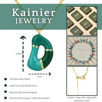Kainier Bubble Letter Initial Necklace for Women, Colorful Balloon Alphabet Name Pendant Dainty Cute 14K Gold Plated Necklaces Jewelry Gifts… - color: Colourful, style: D
