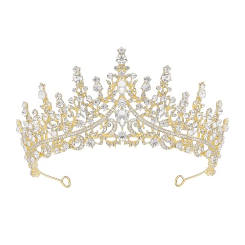 SWEETV Crystal Wedding Tiara for Women, Royal Queen Crown Headband, Rhinestone Princess Hair Accessories for Prom Birthday - color: 1.Gold-Tone