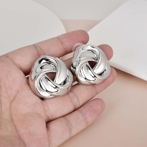 Love Knot Stud Earrings for Women Gold Plated Knot Earrings Geometric Twisted Statement Earrings Trendy Jewelry - color: Silver 35.2mm Knot