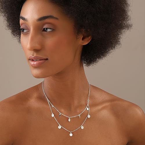 LeCalla Italian Sterling Silver Layered Necklace Handmade Multi Row Layering Necklaces for Women - color: Disc Layered