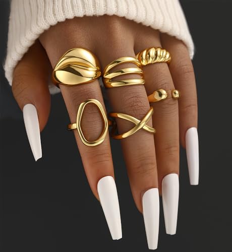 iF YOU 25 Pcs Gold Stackable Ring Set for Women, Chunky Knuckle Finger Midi Rings, Silver Simple Stacking Cute Rings Pack Trendy Stuff Jewelry Gift - style: 12 Gold big chunky
