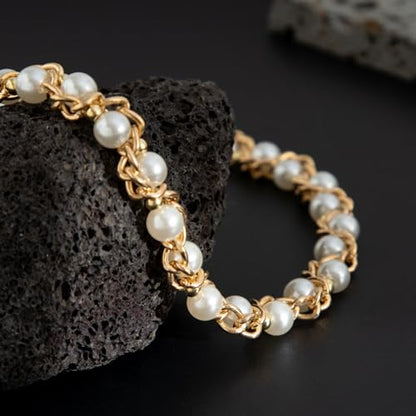 Gold/Silver Pearl Necklace for Men Faux Pearl Choker Necklace Beaded Adjustable Chain Gothic Chunky Beaded Statement Hip Hop Rock Party Festival Collar para Hombre Fashion Jewelry Gift for Men - style: Style-C-GD