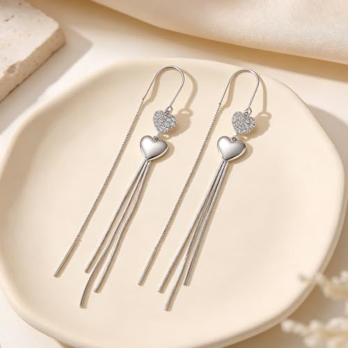 Silver Dangle Earrings Women Dangling Drop Bridesmaid Wedding Prom Jewelry - color: Silver heart