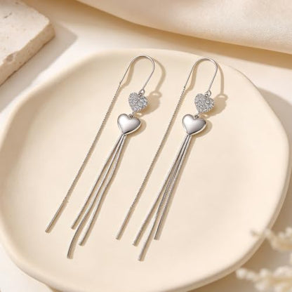 Silver Dangle Earrings Women Dangling Drop Bridesmaid Wedding Prom Jewelry - color: Silver heart