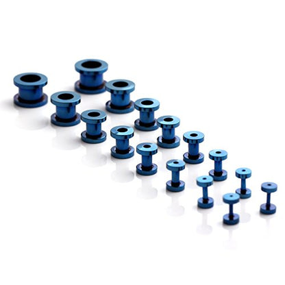 16pcs Surgical Steel Screw Tunnel Gauge Ear Expander Stretching Kit Plugs Piercing -8 Pairs 14g-00g (1.6mm-10mm) - color: Blue