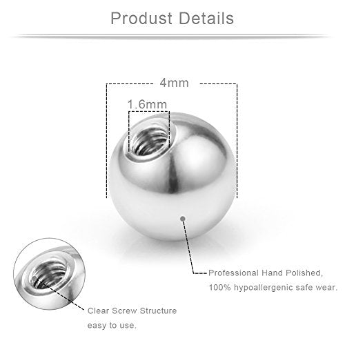 60-80PCS 316L Surgical Steel Replacement Balls Body Jewelry Piercing Barbell Parts 16G 14G Women Men - color: 80pcs 14G 4mm & 5mm -- Silver