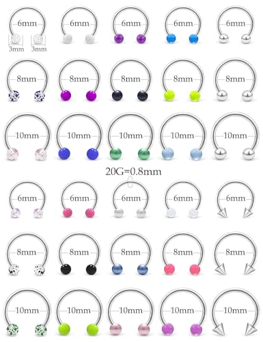 20G 18G 16G 14g Septum Rings Surgical Steel Horseshoe Nose Septum Rings Cartilage Helix Tragus Rook Daith Earring Hoop Lip Piercing Jewelry Retainer for Women Men - style: 20g-inner dia:6mm 8mm 10mm-3mm balls