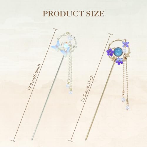 inSowni 8 Pieces Retro Asian Chinese Traditional Hanfu Butterfly Flower Metal Hair Sticks with Pearl Pendants Long Hair Pins Forks Chopsticks Bun Updo Holders for Women Girls - color: 8pcs Set E