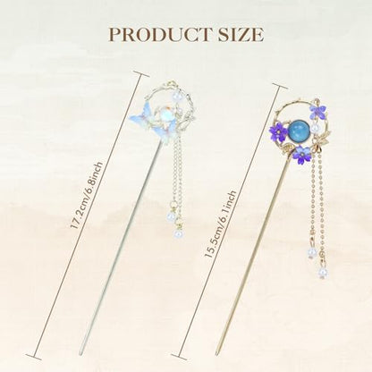 inSowni 8 Pieces Retro Asian Chinese Traditional Hanfu Butterfly Flower Metal Hair Sticks with Pearl Pendants Long Hair Pins Forks Chopsticks Bun Updo Holders for Women Girls - color: 8pcs Set E