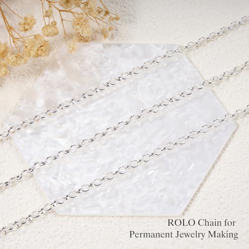 GTVOODX 16.4 Feet Silver Stainless Steel Chain Bulk for Permanent Jewelry | Rolo Link Cable Chains Roll Spool for DIY Necklace Bracelet Jewelry Making - color: Silver Rolo Chains