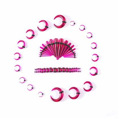 Ear Stretching Kit 54 Pieces 14Gauges-00Gauges Earrings Piercing Kit - color: purple