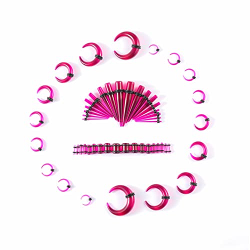Ear Stretching Kit 54 Pieces 14Gauges-00Gauges Earrings Piercing Kit - color: purple