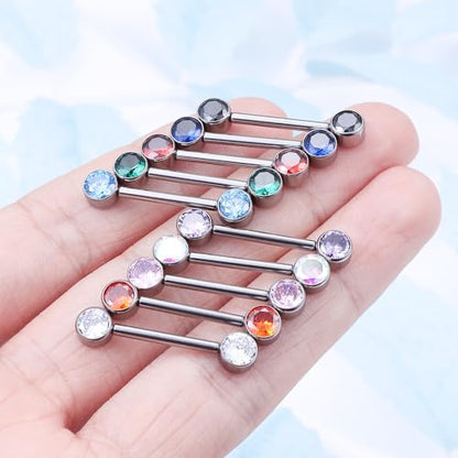14G ASTM F136 Titanium Nipple Piercing Jewelry Round CZ Nipple Barbell Jewelry Internally Threaded G23 Solid Titanium Nipple Piercing Barbell Ring Jewelry for Women Men 14 Gauge - style: Orange CZ