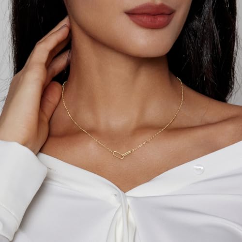 HERIER Cute Heart Necklace Dainty 18k Gold Plated Tiny Heart Pendant Choker Necklaces Small Gold Love Open Heart Chain Necklace for Women Simple Gold Necklace for Women Trendy Jewelry - color: Paperclip Necklace-Gold