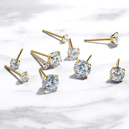 Kainier Women's 14K Gold Plated CZ Stud Earrings Simulated Diamond Round Cubic Zirconia Ear Stud Set（5 Pairs)… - color: CZ-Gold-Plated