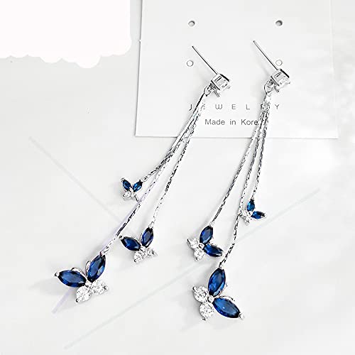 Temperament Crystal Butterfly Drop Dangle Earrings for Women Long Tassel Butterfly Stud Earrings - color: Bule