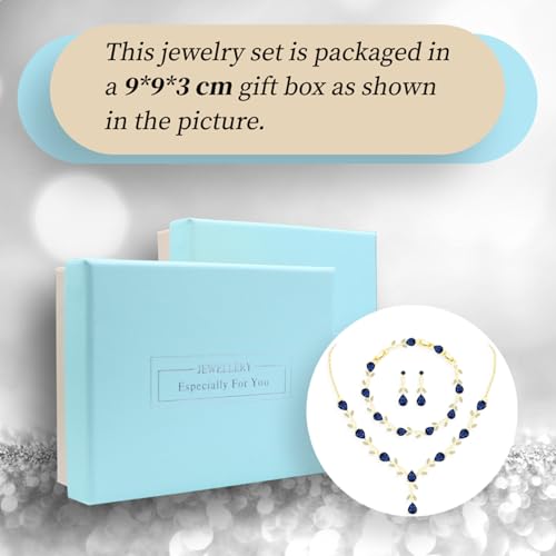 GZWHD Wedding Jewelry Sets for Bride Bridesmaid Women Cubic Zirconia Necklace Earrings Bracelet Set Gift for Mother Friend Wife Daughter Sister Party Prom Jewelry - color: Gold-Blue