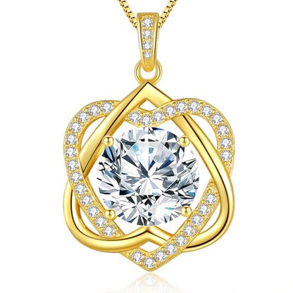 InfinityLove Heart Pendant Necklaces for Women, 2-5 Carat Moissanite Heart Necklace, Anniversary Birthday Christmas Valentine Engagements Mothers Day Jewelry for Wife Her Girlfriend Mom Daughter - color: Gold-5CT
