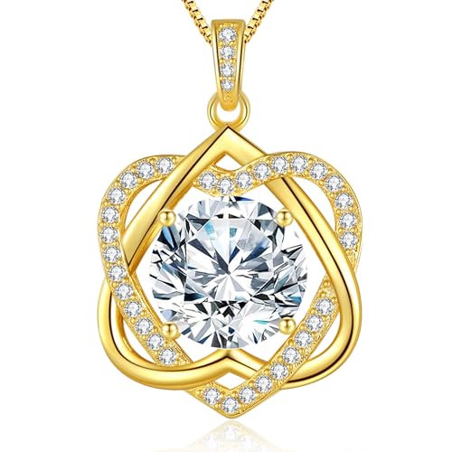 InfinityLove Heart Pendant Necklaces for Women, 2-5 Carat Moissanite Heart Necklace, Anniversary Birthday Christmas Valentine Engagements Mothers Day Jewelry for Wife Her Girlfriend Mom Daughter - color: Gold-5CT