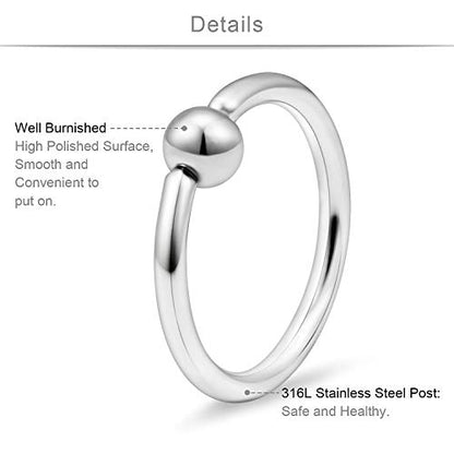 SCERRING 16G Captive Bead Piercing Ring Stainless Steel Nose Septum Tragus Helix Nipple Lip Eyebrow Hoop Rings 12PCS - style: A:12PCS - 10mm Mix Color