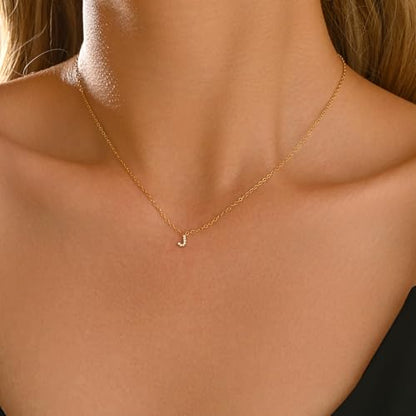 Small Letter Necklace for Women 18K Gold Plated Cubic Zirconia Tiny Initial Necklace Dainty Personalized Name Necklaces - color: J-Gold