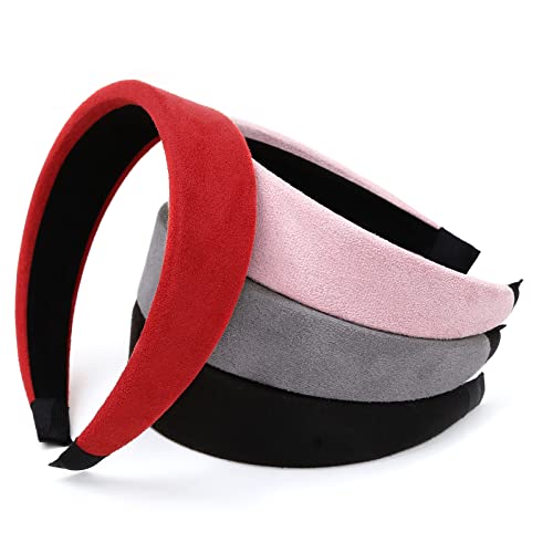 WOVOWOVO Wide Headbands for Women- 4Pcs Velvet Headbands Fashion Thick Head Bands Diademas Para Mujer De Moda No Slip Hair Accessories Hairbands for Girls - color: Multicolor-O
