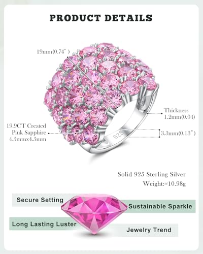 925 Sterling Silver Pave Birthstone Chunky Statement Rings for Women Men | 14K Gold Plated/Silver Large Dome Ring Birthday Cocktail Jewelry,Size 6 to 10(with Gift Box) - color: 10-Created Pink Sapphire-Oct.