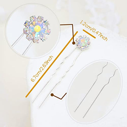 Ammei Crystal Bridal Hair Pins Clips Wedding Hair Accessories Hair Set Jewelry With Rhinestone For Brides and Bridesmaids Set Of 12 (AB Silver) - color: AB Silver