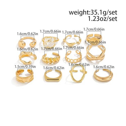 Gold Rings for Women Non Tarnish Stackable Rhinestone Moon Star Rings Dainty Stacking Pearl Butterfly Midi Pinky Thumb Joint Finger Knuckle Ring Set Gold Non Tarnish Jewelry Gifts Trendy Stuff - color: G Chunky Gold Rings 12Pcs