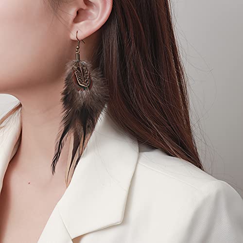 Bohemian Long Feather Earrings for Women Handmade Natural Dangle Tassel Jewelry - color: Style F
