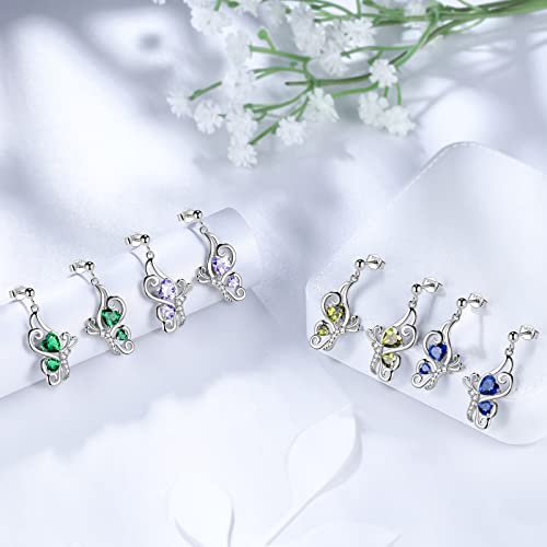 Butterfly Heart Necklace Birthstone Pendant Necklace Earrings Bracelet Women 925 Sterling Silver Animal Butterflies Birthstone Pendant Crystal Birthday Jewelry Wedding Gift - color: J.October-earrings