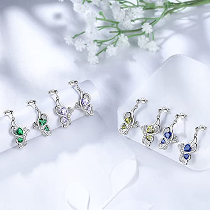 Butterfly Heart Necklace Birthstone Pendant Necklace Earrings Bracelet Women 925 Sterling Silver Animal Butterflies Birthstone Pendant Crystal Birthday Jewelry Wedding Gift - color: J.October-earrings